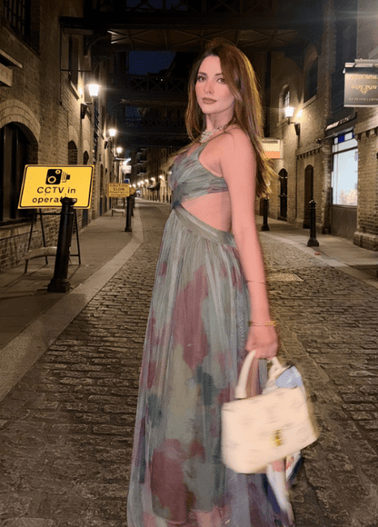 Briony Blumen-Mesh Maxikleid