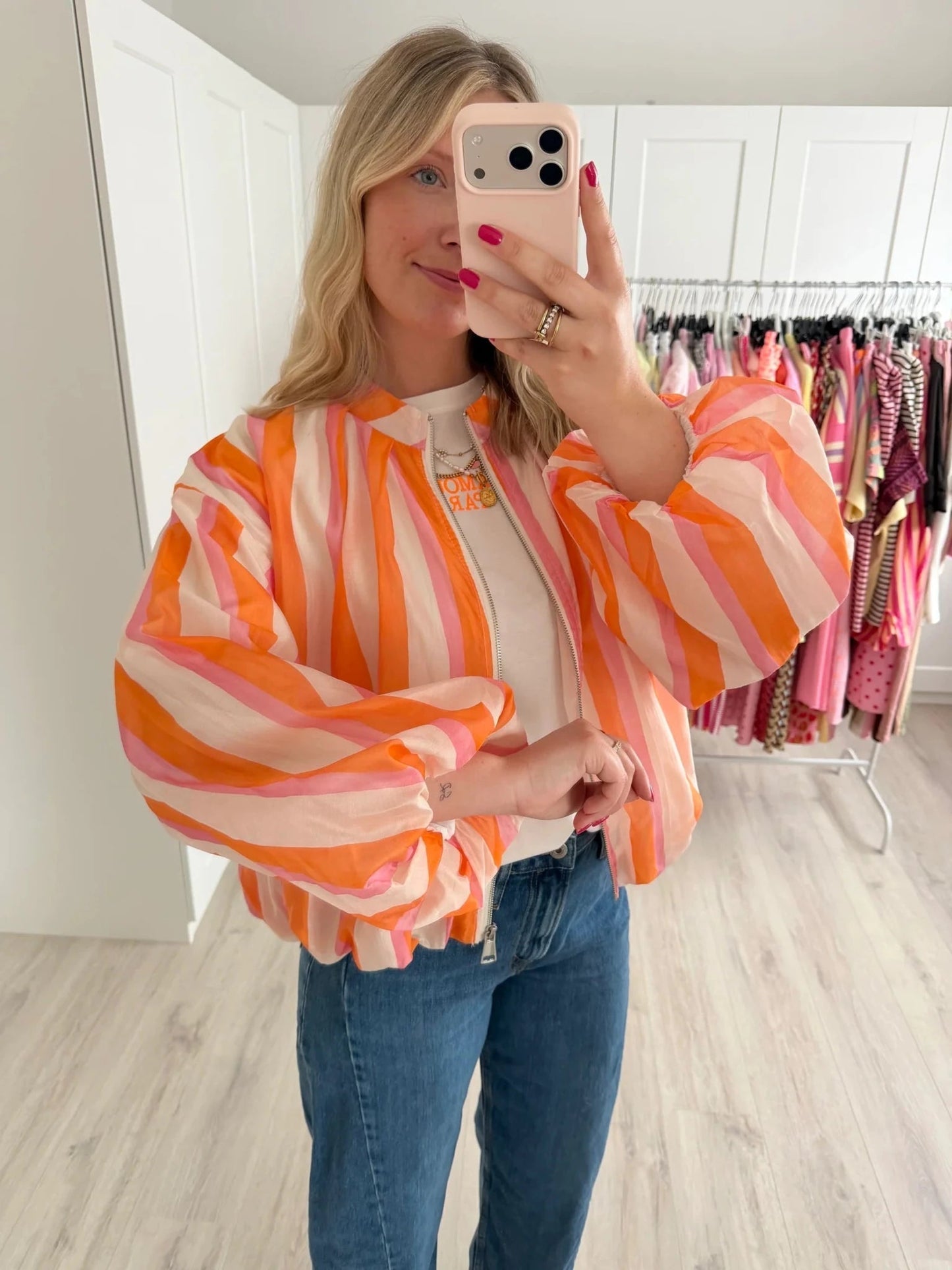 Caitlin Striped Bomber Jacket