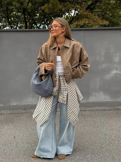 Sandra Wildleder Oversize Reißjacke