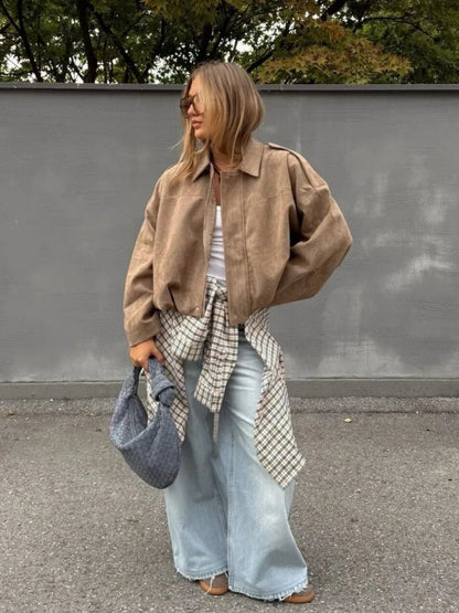 Sandra Wildleder Oversize Reißjacke