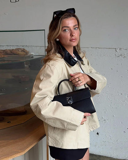 Jane Contrast Collar Zip-Up Jacket