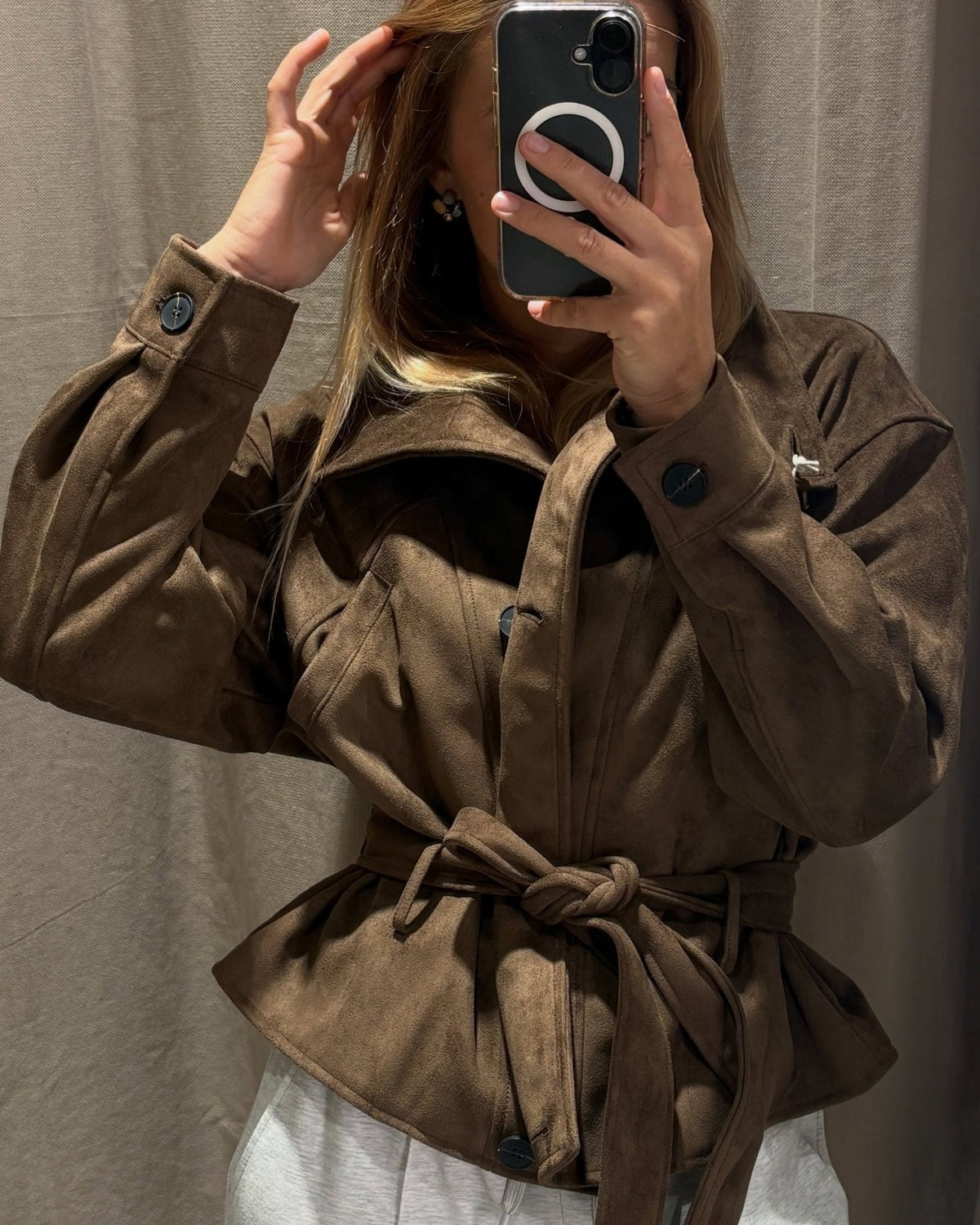 Sarah Kunstwildleder Schnürjacke