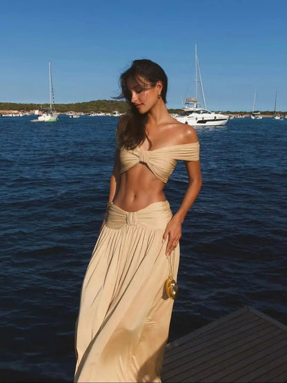 Natalie schulterfreies Twist-Crop-Top-Set