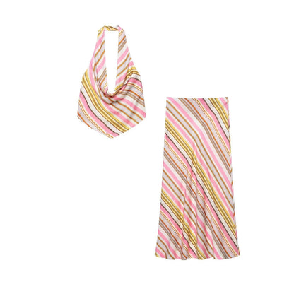Meredith Bohemian Gestreiftes Satin-Set