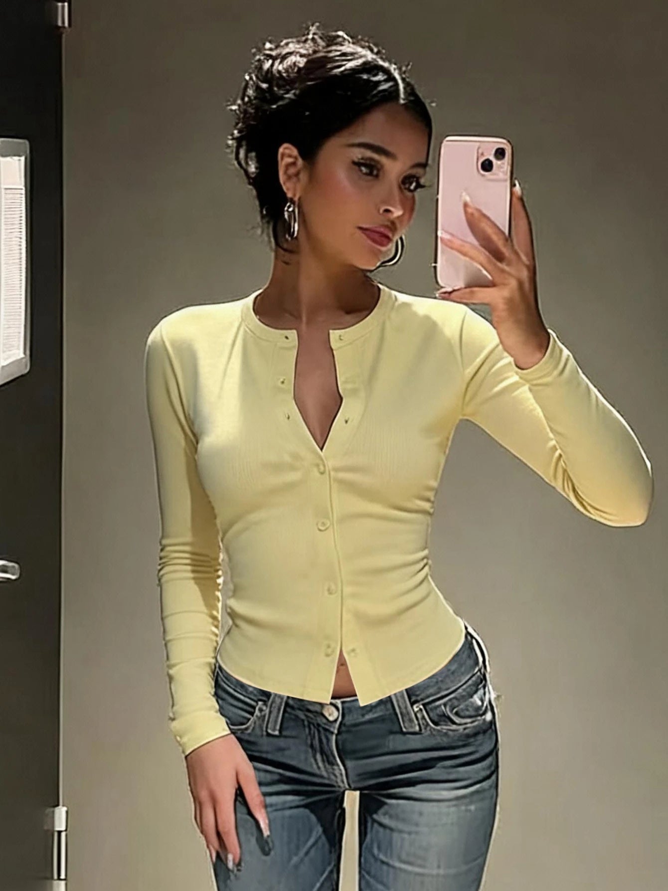 Kate Knopf-Vorne Rippstrick Top