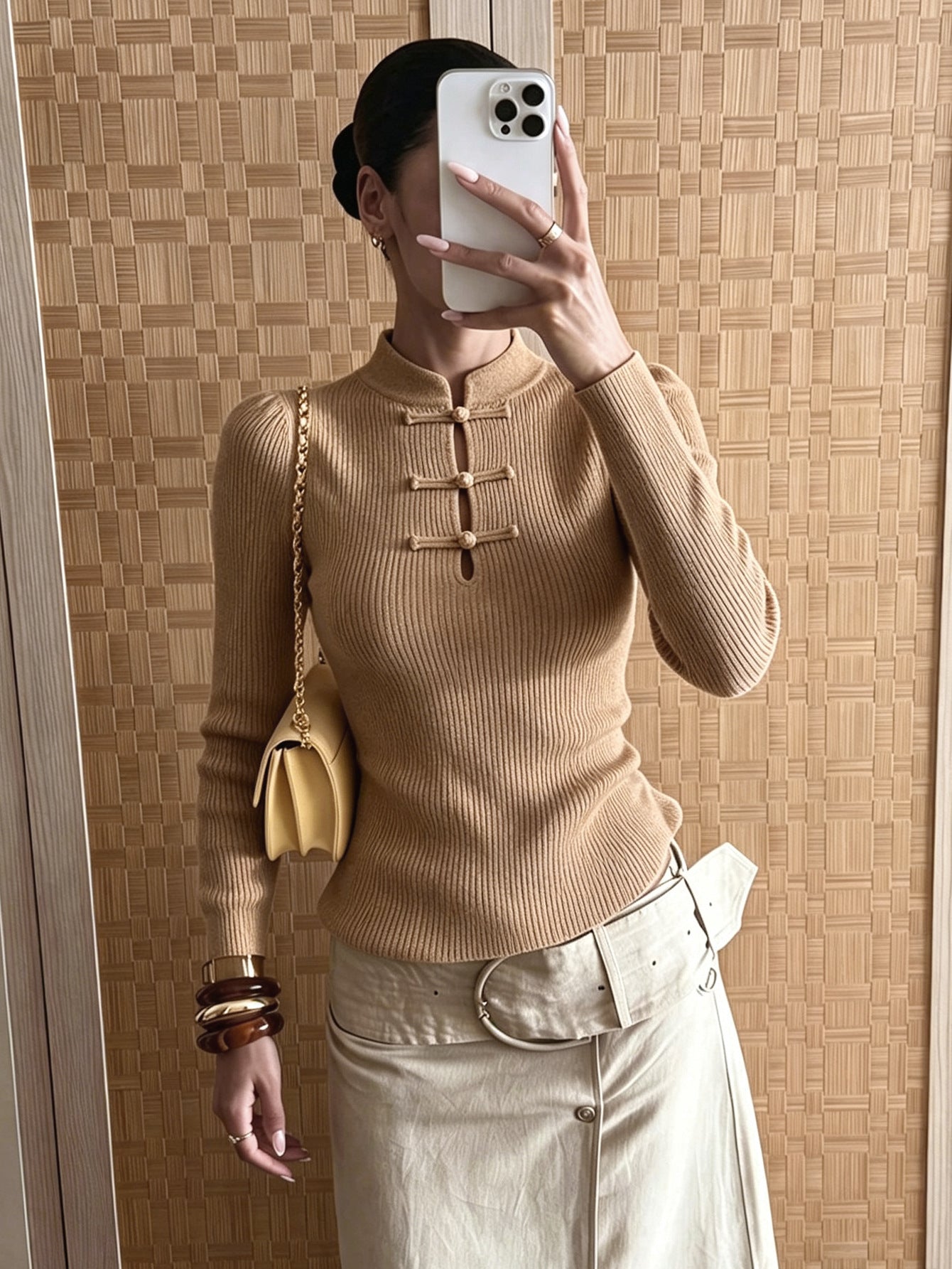 Naomi Strickshirt mit Mandarinkragen und Rippmuster