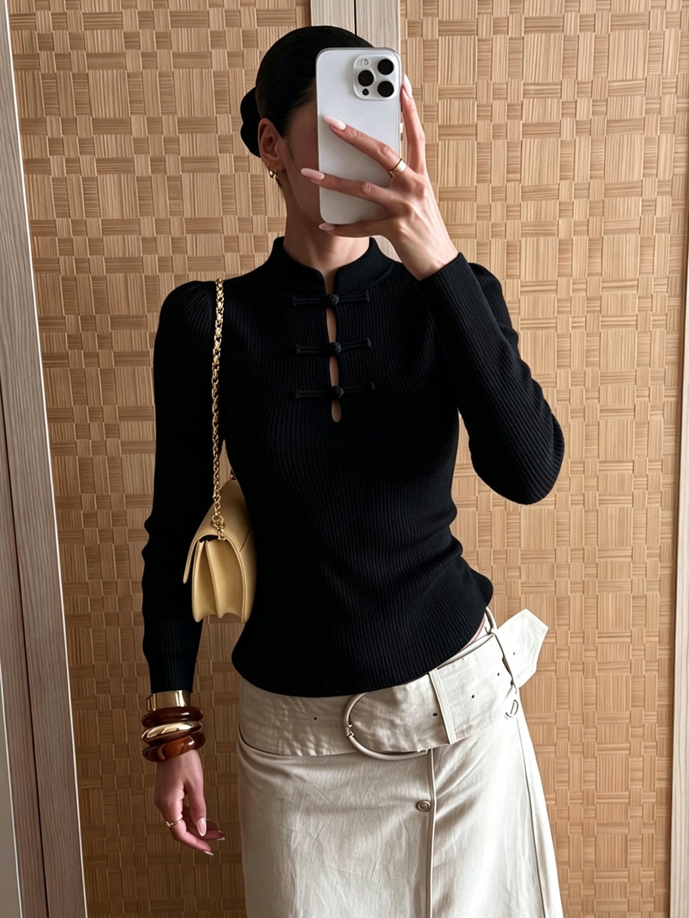 Naomi Strickshirt mit Mandarinkragen und Rippmuster