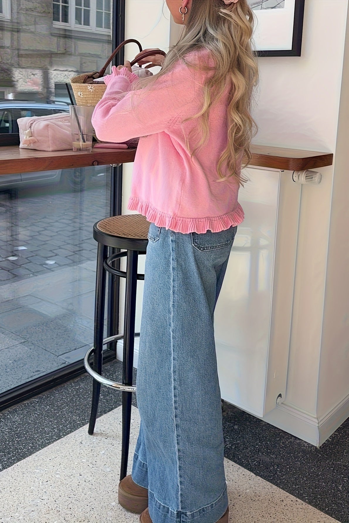 SOKYND Adriana Knitted Frill Cardigan Sweaters & CardigansPinkS