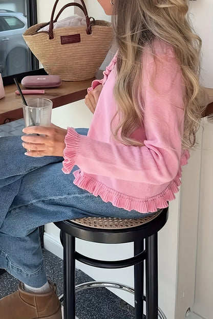 SOKYND Adriana Knitted Frill Cardigan Sweaters & CardigansPinkS