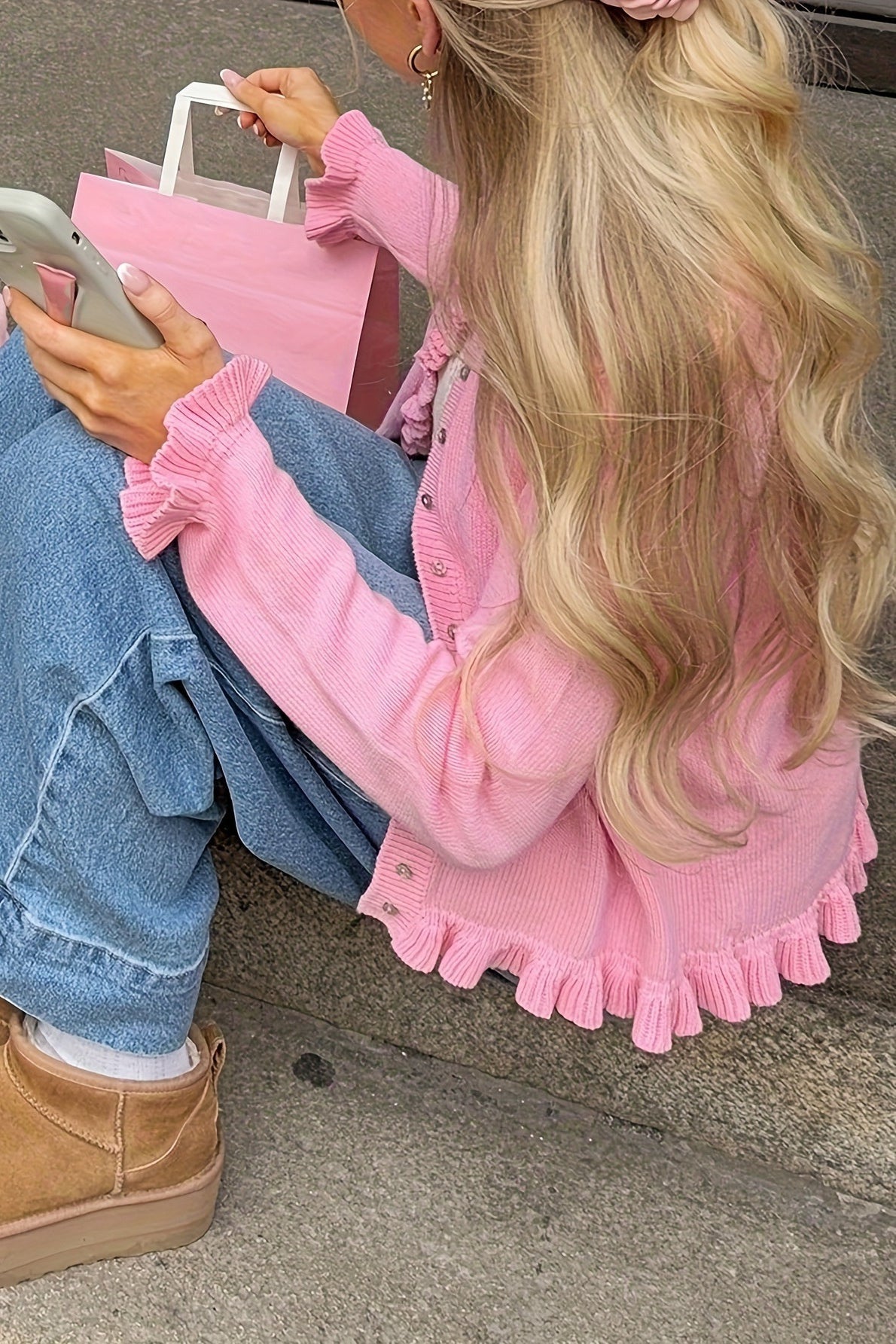 SOKYND Adriana Knitted Frill Cardigan Sweaters & CardigansPinkS