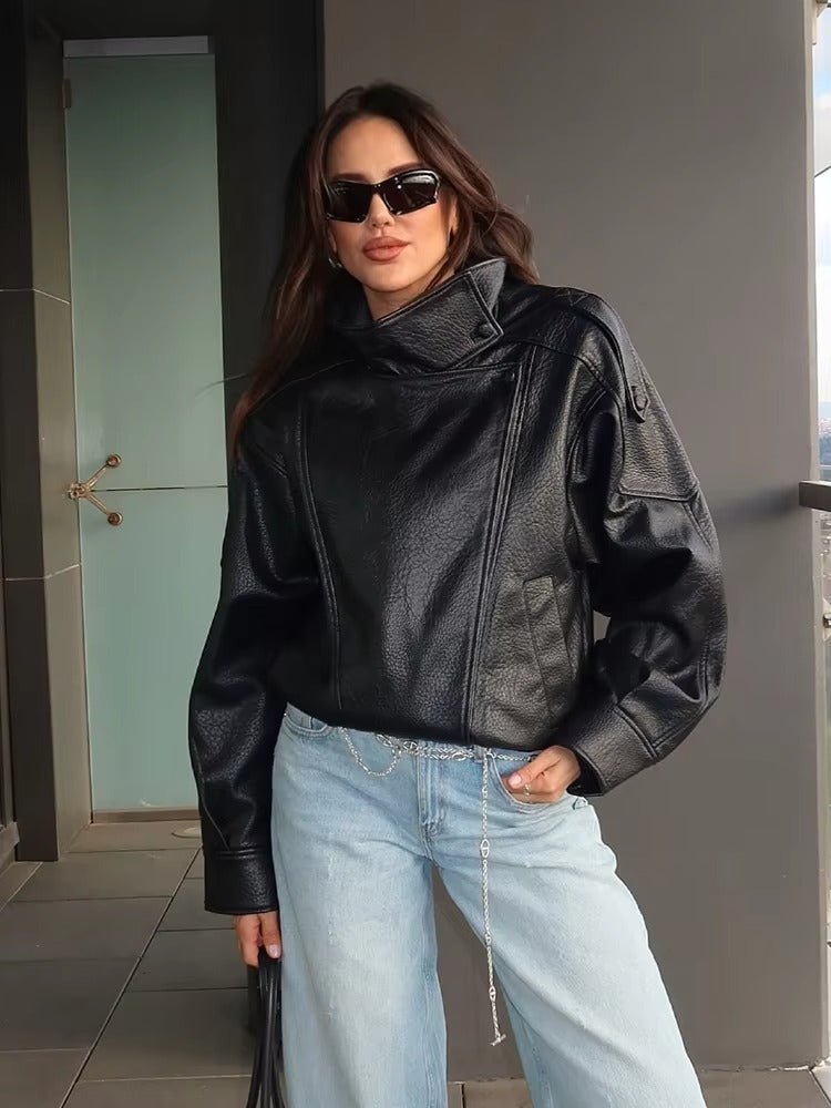 SOKYND Aleah Asymmetrical Leather Jacket Coats & Jacketsts1767356248731909587BlackXS