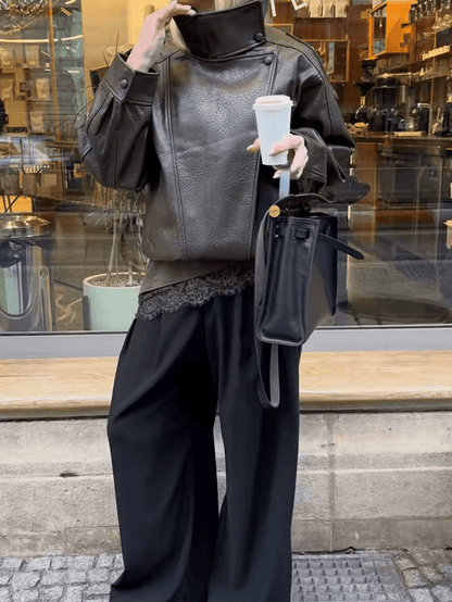 SOKYND Aleah Asymmetrical Leather Jacket Coats & Jacketszj1767356248732508398BrownS