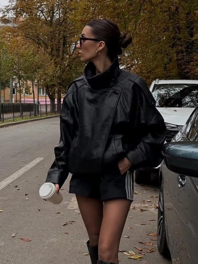 SOKYND Aleah Asymmetrical Leather Jacket Coats & Jacketsgv1767356248732388863BrownXS