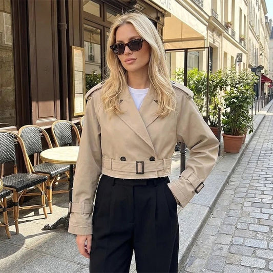 SOKYND Althea Cropped Trench Coat with Belt Coats & Jackets1005009920991316-;Ls1774570740404619003KhakiXS