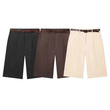 SOKYND Anaïs High Waist Belted Bermuda Shorts BottomsBrownXS