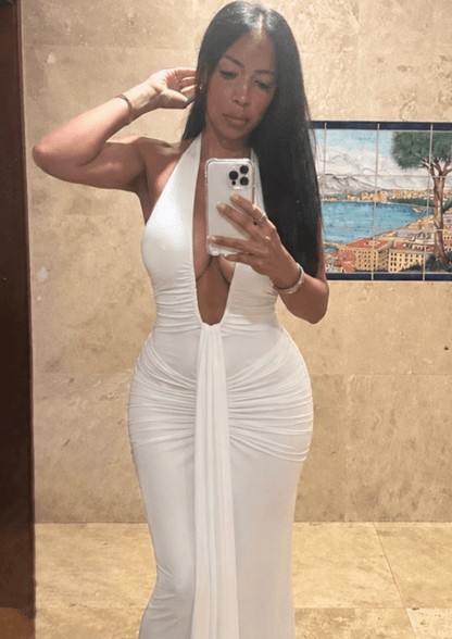 SOKYND Anne Halter Ruched Maxi Dress DressSOKYND-577623-WHI-M-70359WhiteM