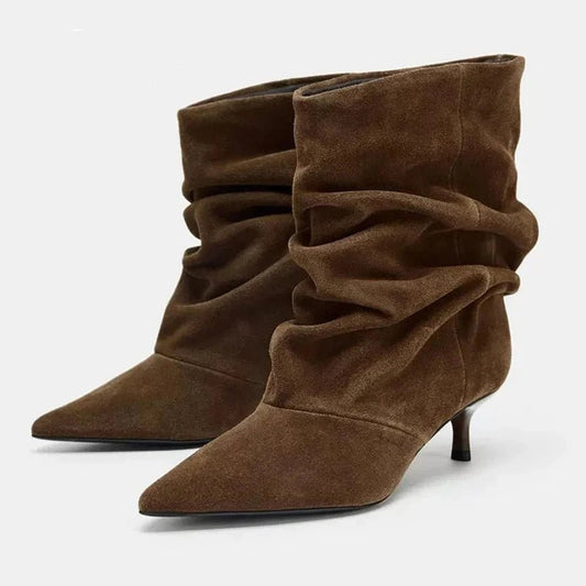Annie Kunstvelours Geraffte Stiefeletten
