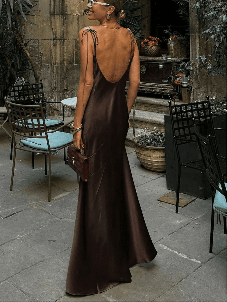 SOKYND Antonia Backless Satin Maxi Dress DressS