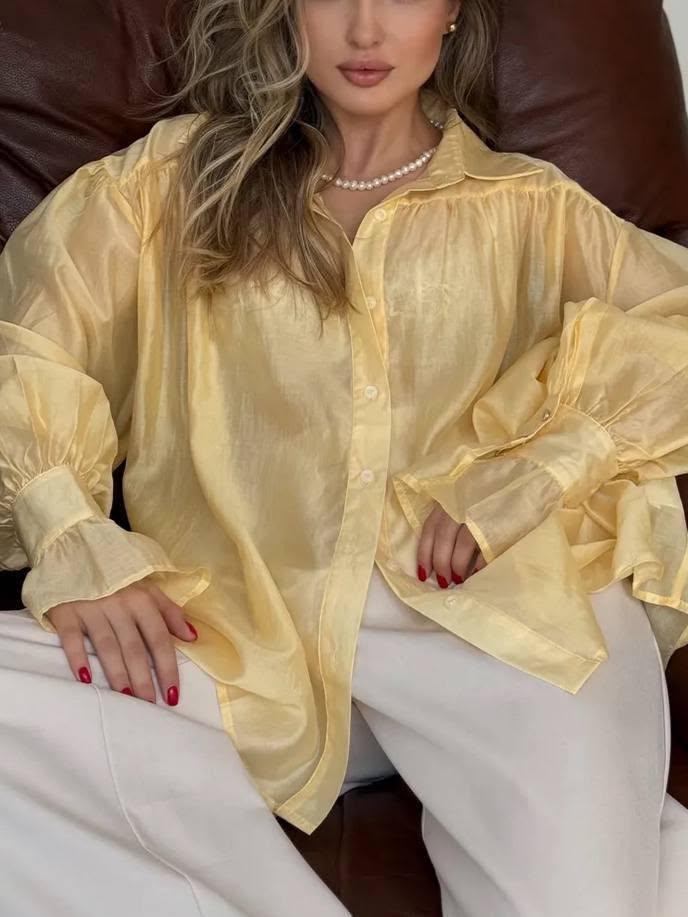 SOKYND Arabella Long Sleeve Sheer Blouse TopsYellowS