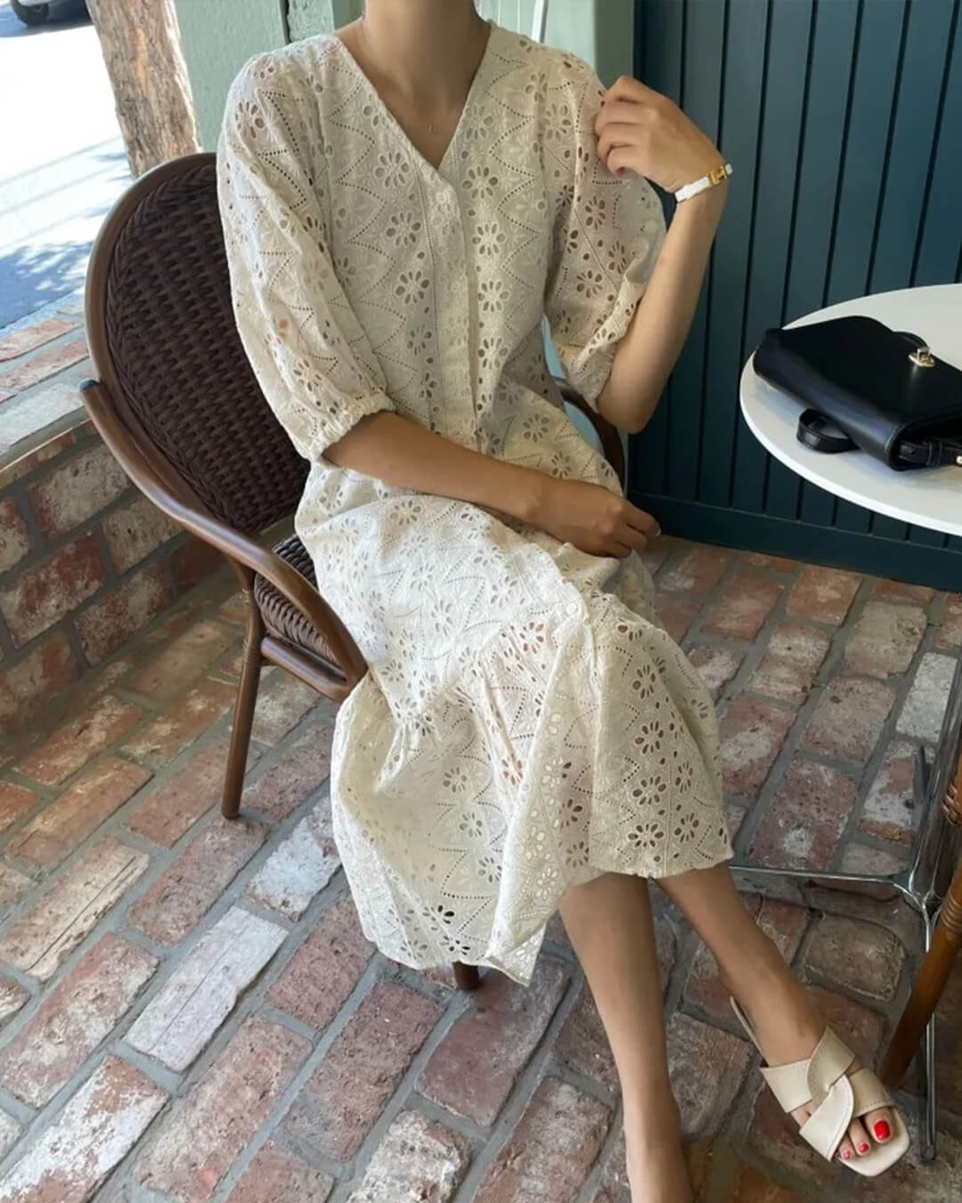 SOKYND Aurore V - Neck Embroidered Maxi Dress DressL