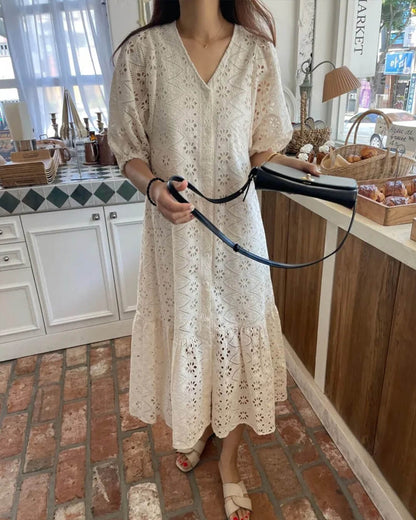 SOKYND Aurore V - Neck Embroidered Maxi Dress DressS