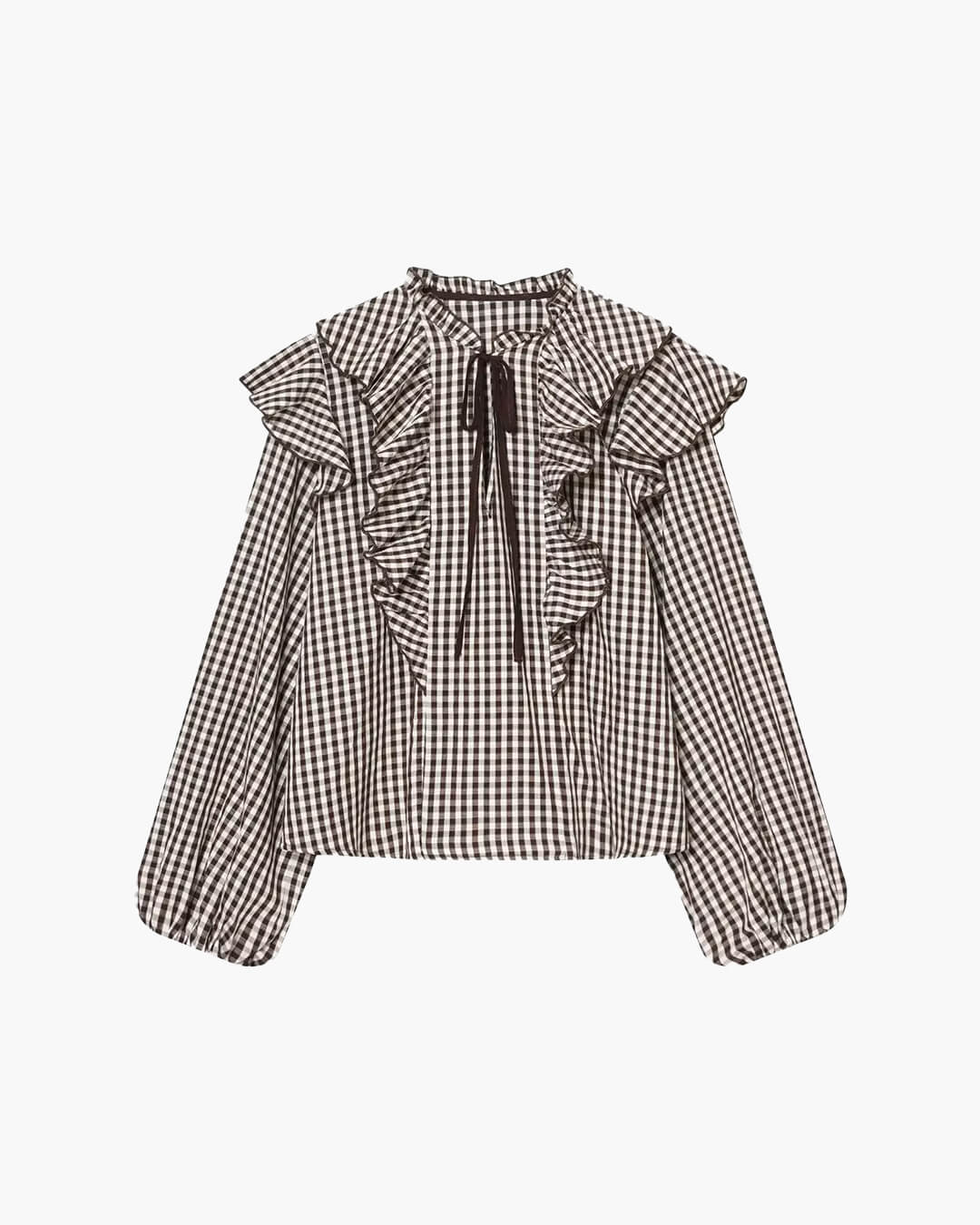 SOKYND Ava Gingham Ruffle Blouse BlouseSOKYND-713943-BRO-XS-88503BrownXS
