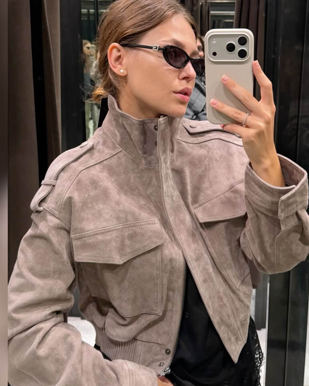 SOKYND Ava Suede Cropped Stand Collar Jacket JacketSOKYND-822167-GRE-M-49463GreyM