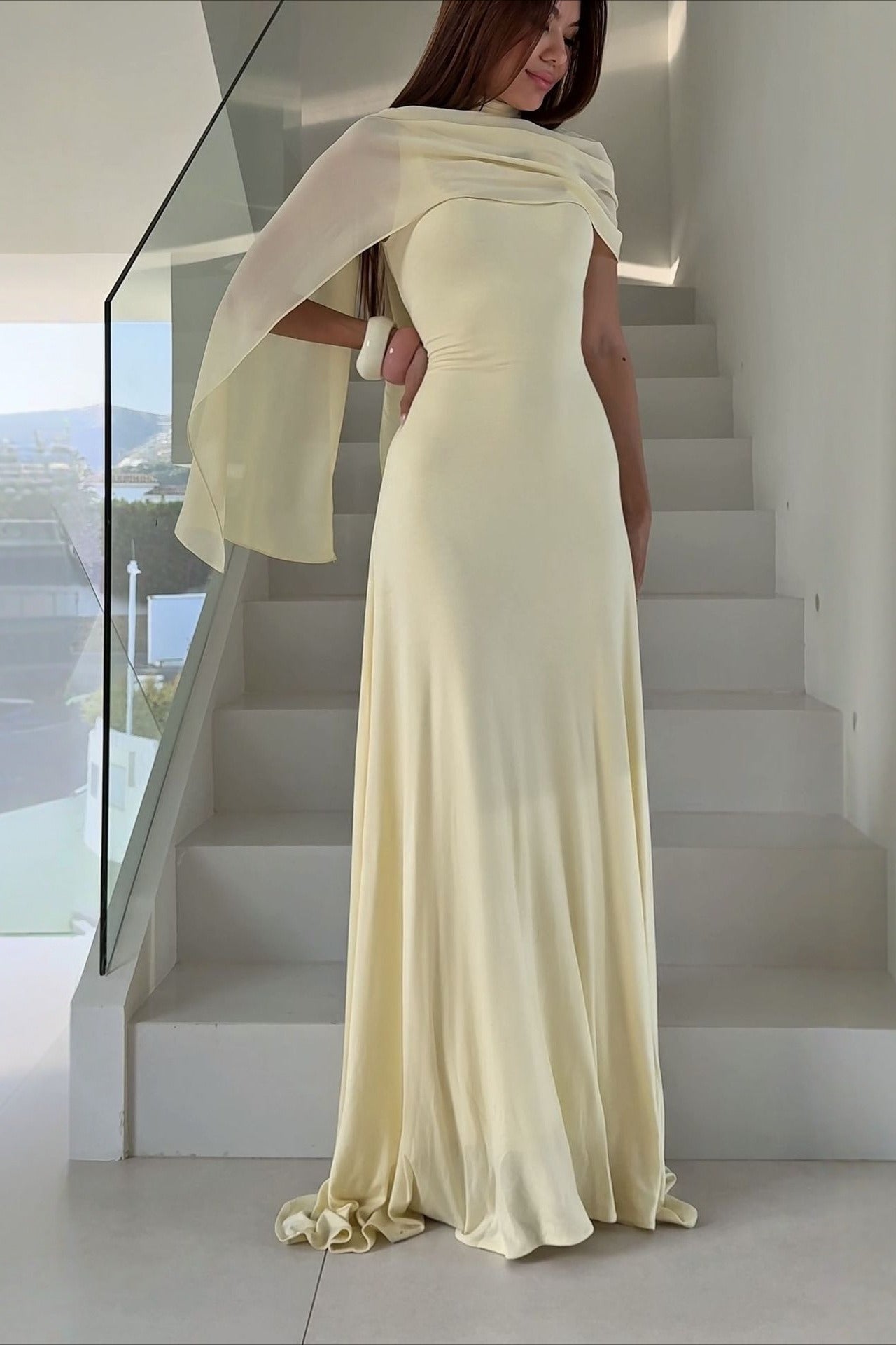 SOKYND Avery Chiffon Scarf Maxi Dress in Yellow