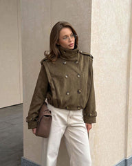 Belinda Retro Kurzer Trenchcoat aus Kunstwildleder