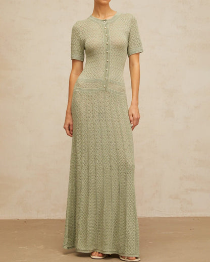 SOKYND Brynn Half Button Knitted Midi Dress DressMint GreenXS
