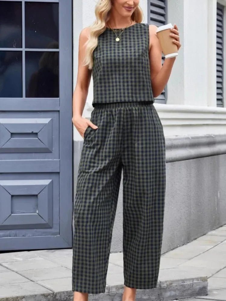 SOKYND Camille Plaid Sleeveless Vest Set Matching SetsSOKYND-709207-BLU-S-62167BlueS