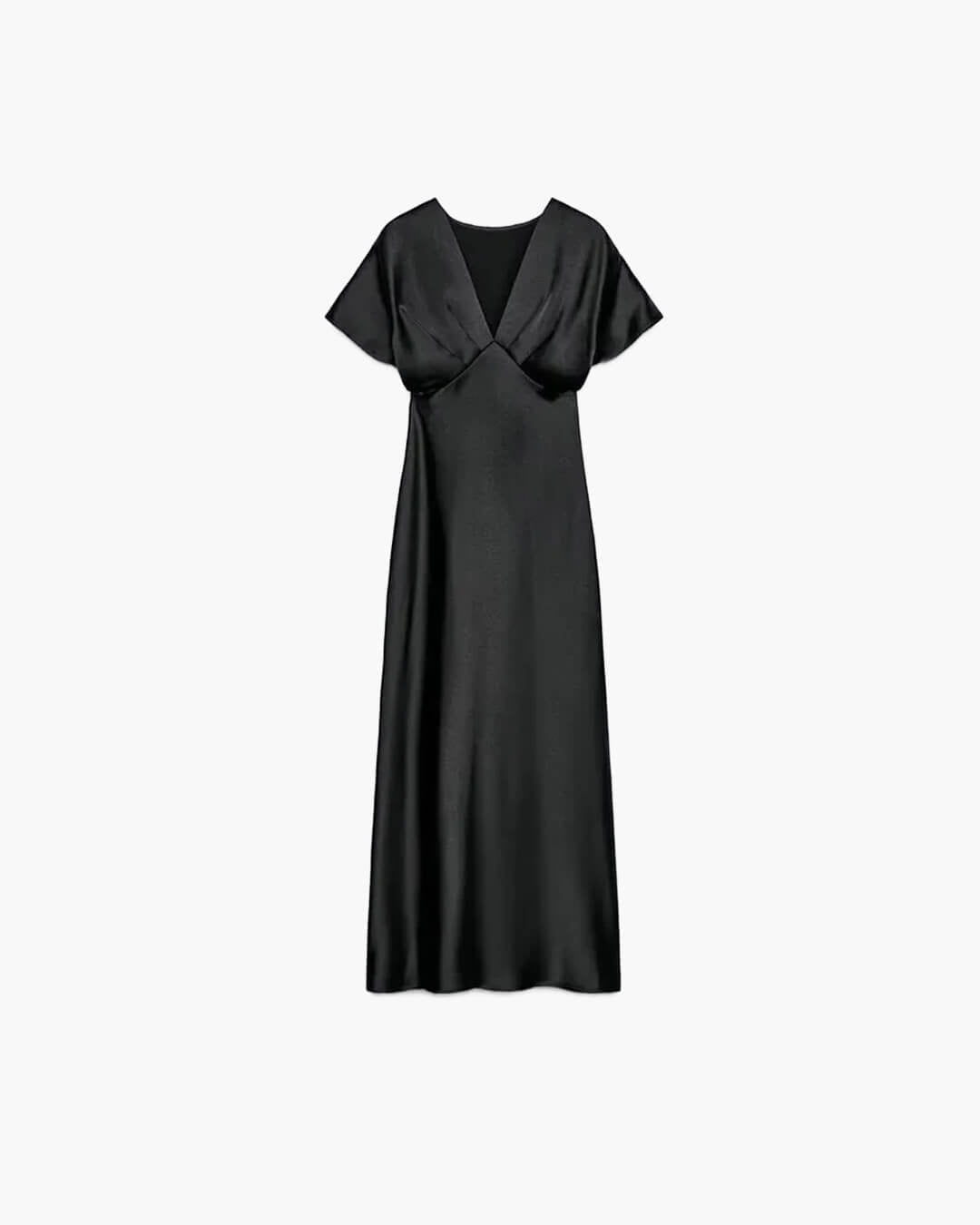 SOKYND Carina V Neck Satin Midi Dress DressBlackM