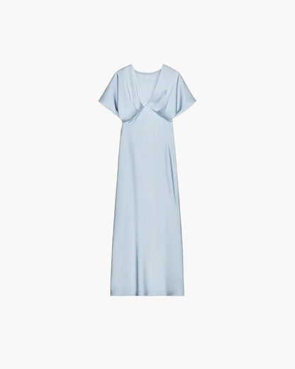 SOKYND Carina V Neck Satin Midi Dress DressBlueS