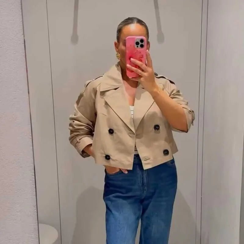 SOKYND Carmen Cropped Double Breasted Trench Coat CoatSOKYND-670935-BEI-S-82071BeigeS
