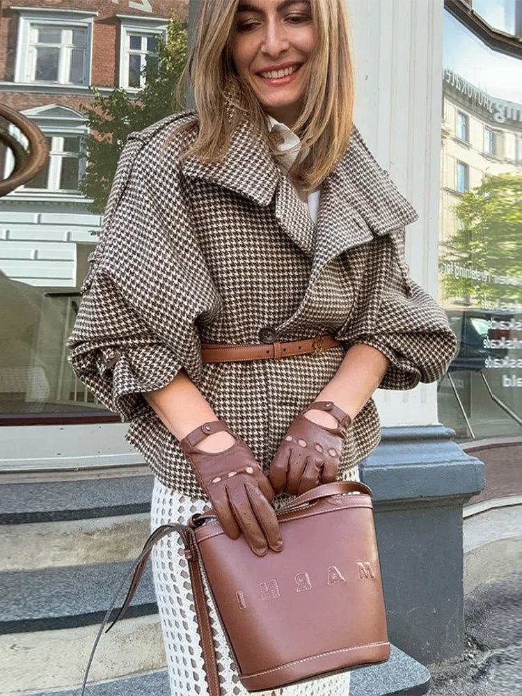 SOKYND Cassandra Lapel Checkered Coat Coats & Jackets1005009699002885-;HA1774570740284594386KhakiM