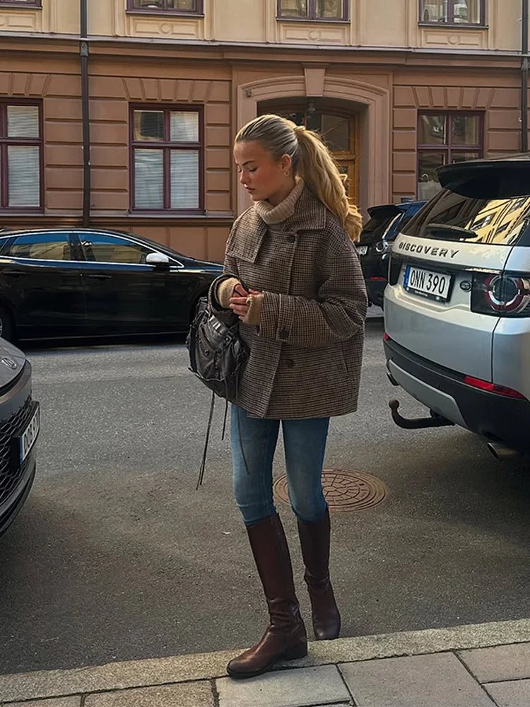 SOKYND Cassandra Lapel Checkered Coat Coats & Jackets1005009699002885-;ui1774570740284458778KhakiS