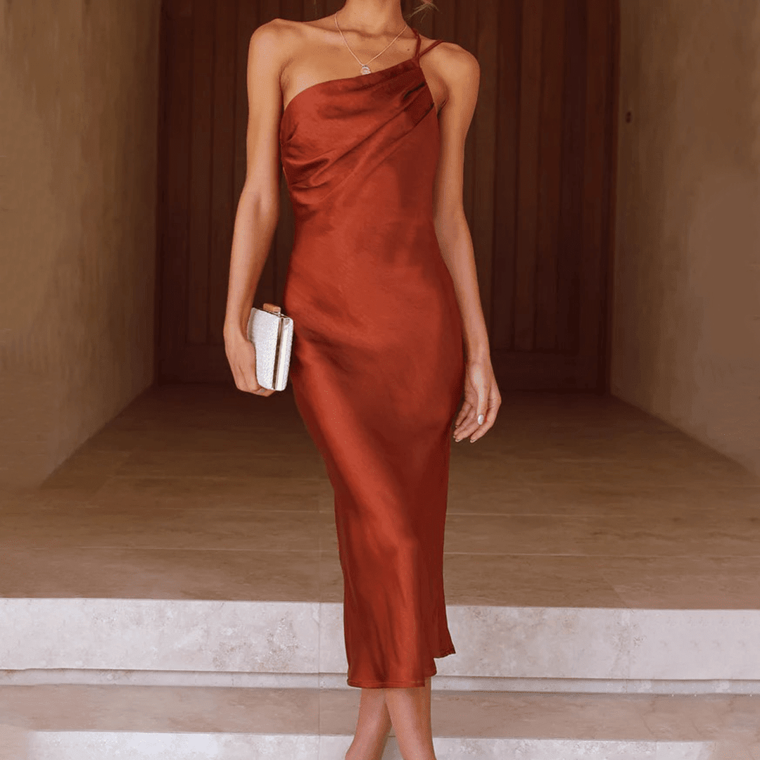 SOKYND Cassia One - Shoulder Midi Dress DressBrownS