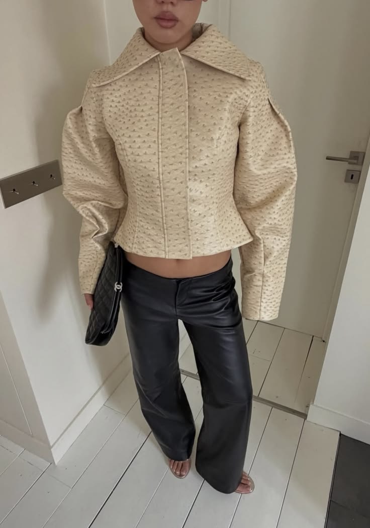SOKYND Celeste Ostrich Faux Leather Jacket Coats & Jackets