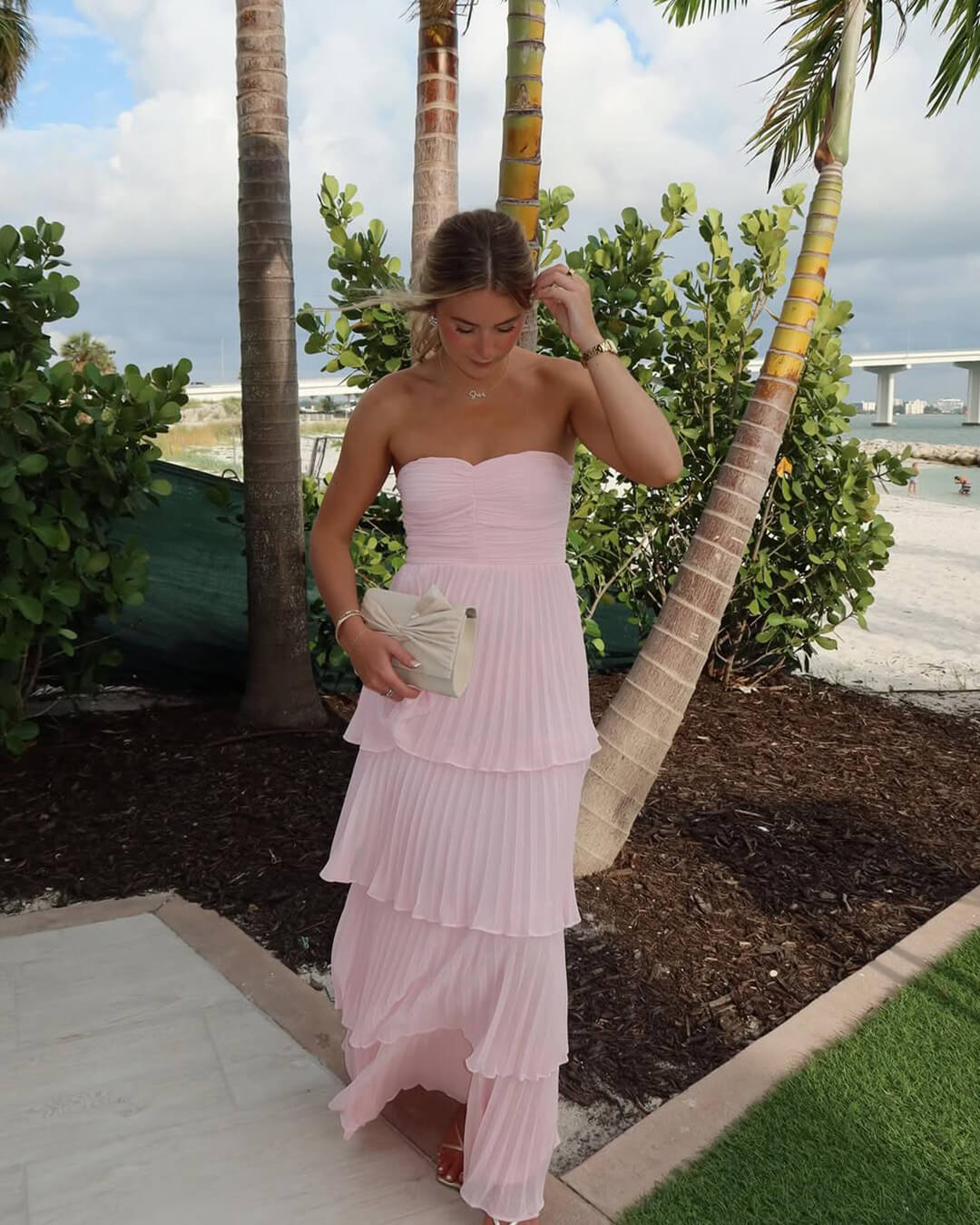 SOKYND Celeste Strapless Pleated Tiered Maxi Dress DressesS