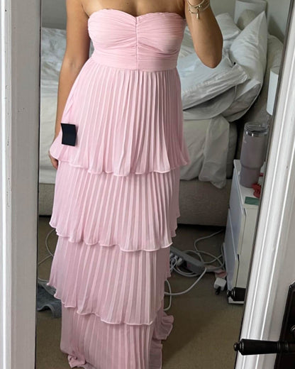 SOKYND Celeste Strapless Pleated Tiered Maxi Dress DressesS