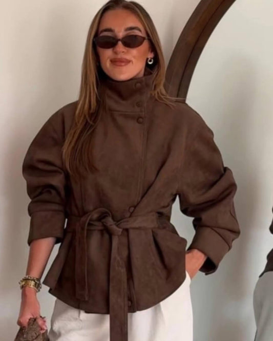 Clara Funnel-Kragen Faux-Suede Trenchcoat