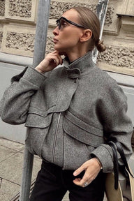 Claudia Herringbone Stehkragen-Mantel