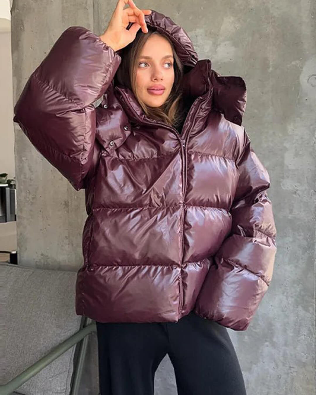 SOKYND Davina Hooded Puffer Jacket Coats & JacketsqZ1767356248747273411BurgundyS