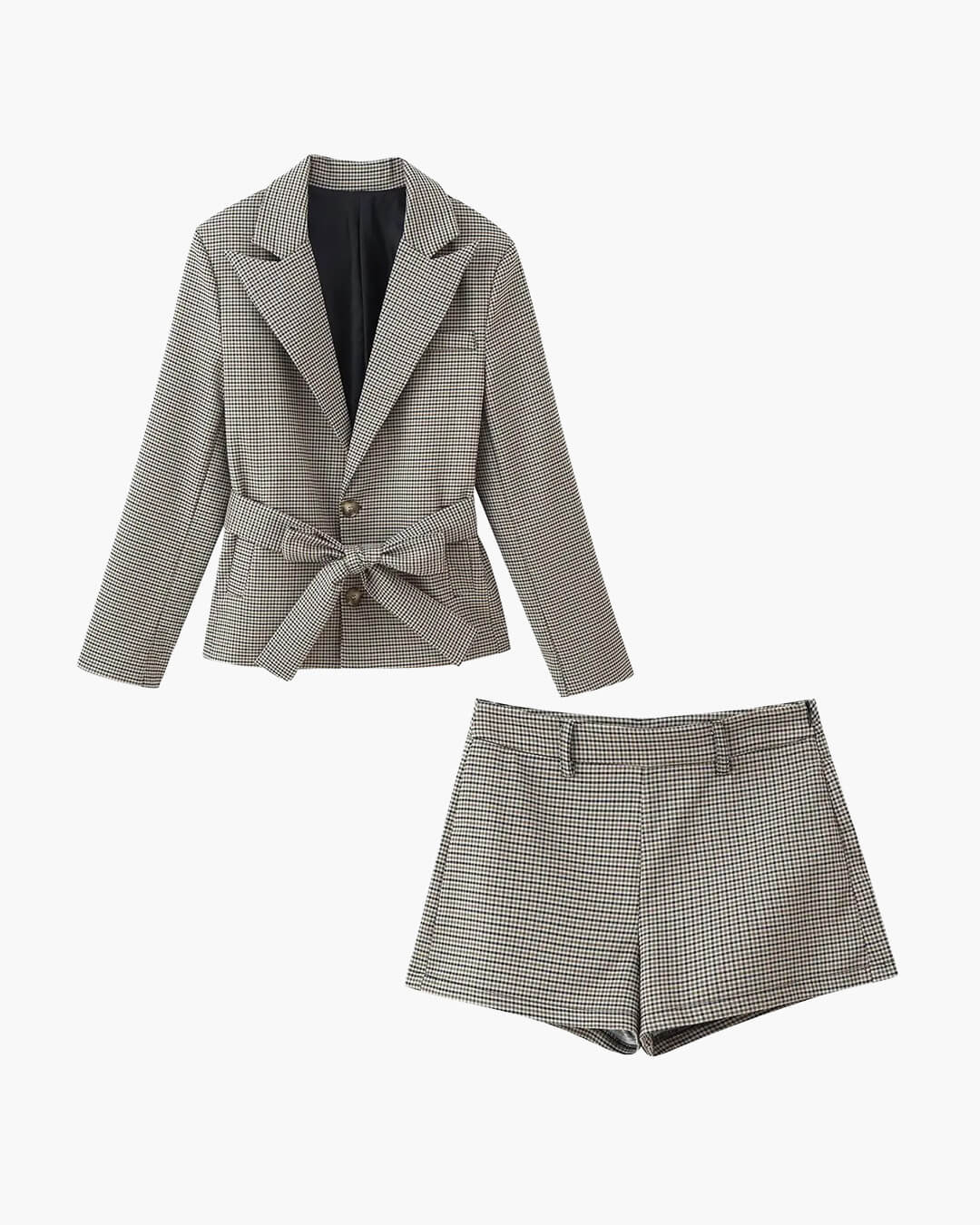 SOKYND Elma Houndstooth Belted Shorts Suit Matching SetsQk1774219786663122219L