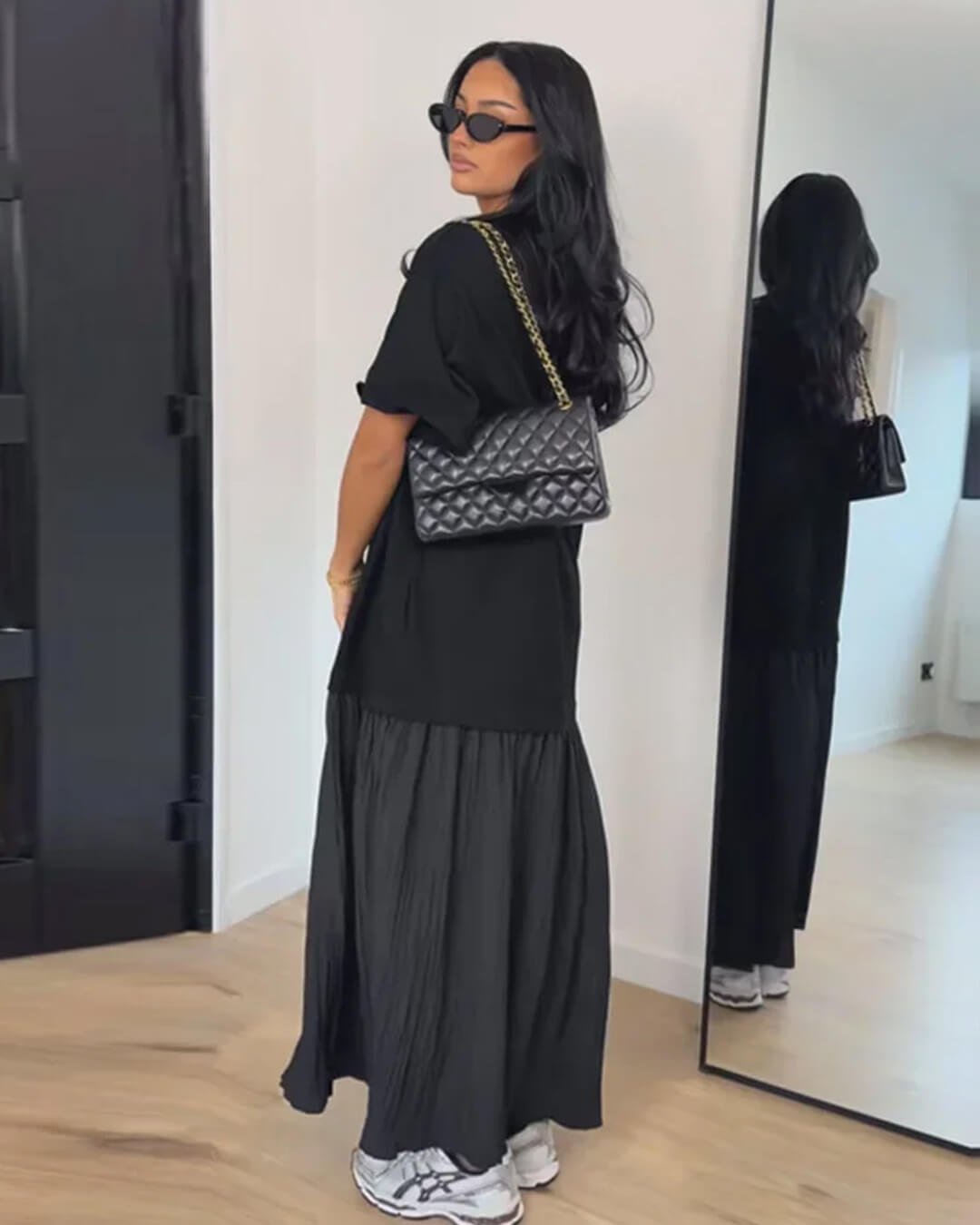 SOKYND Emilia Pleated Patchwork Midi Dress DressSOKYND-049367-BLA-S-24247BlackS