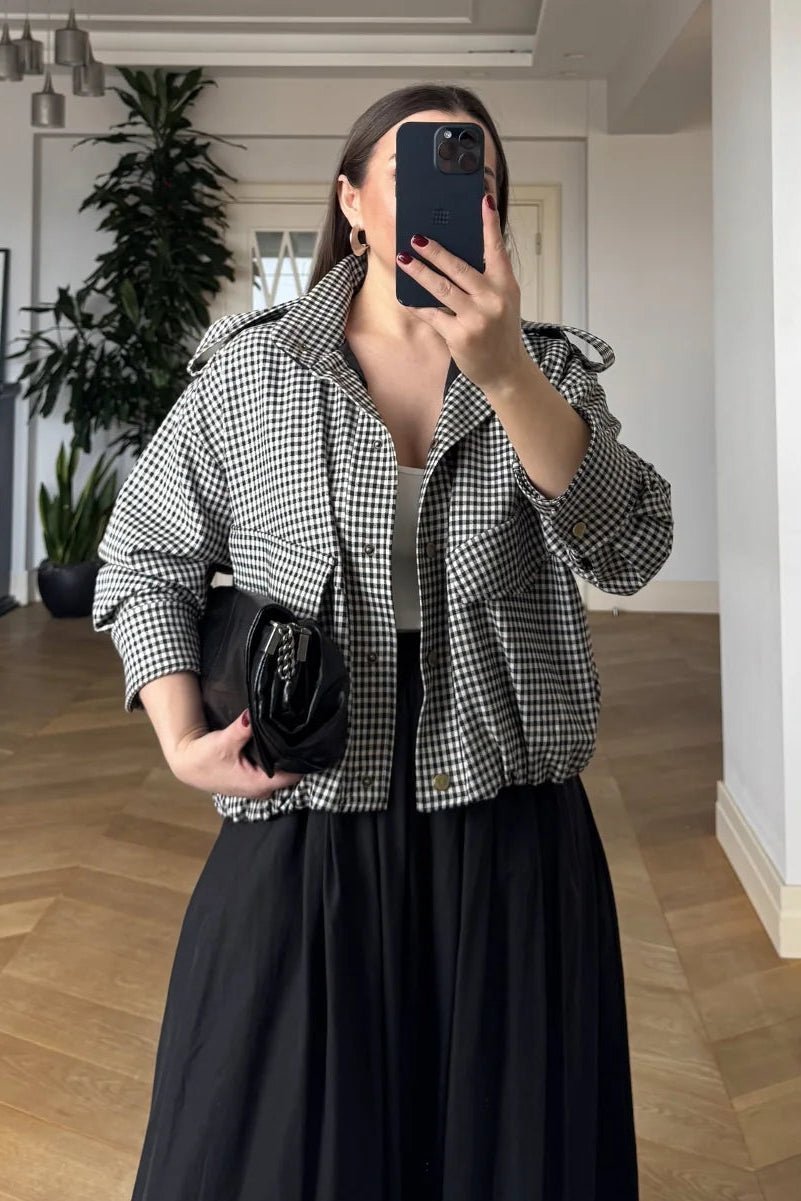 SOKYND Emma High Neck Checked Bomber Jacket JacketSOKYND-266007-L-OS-91127L