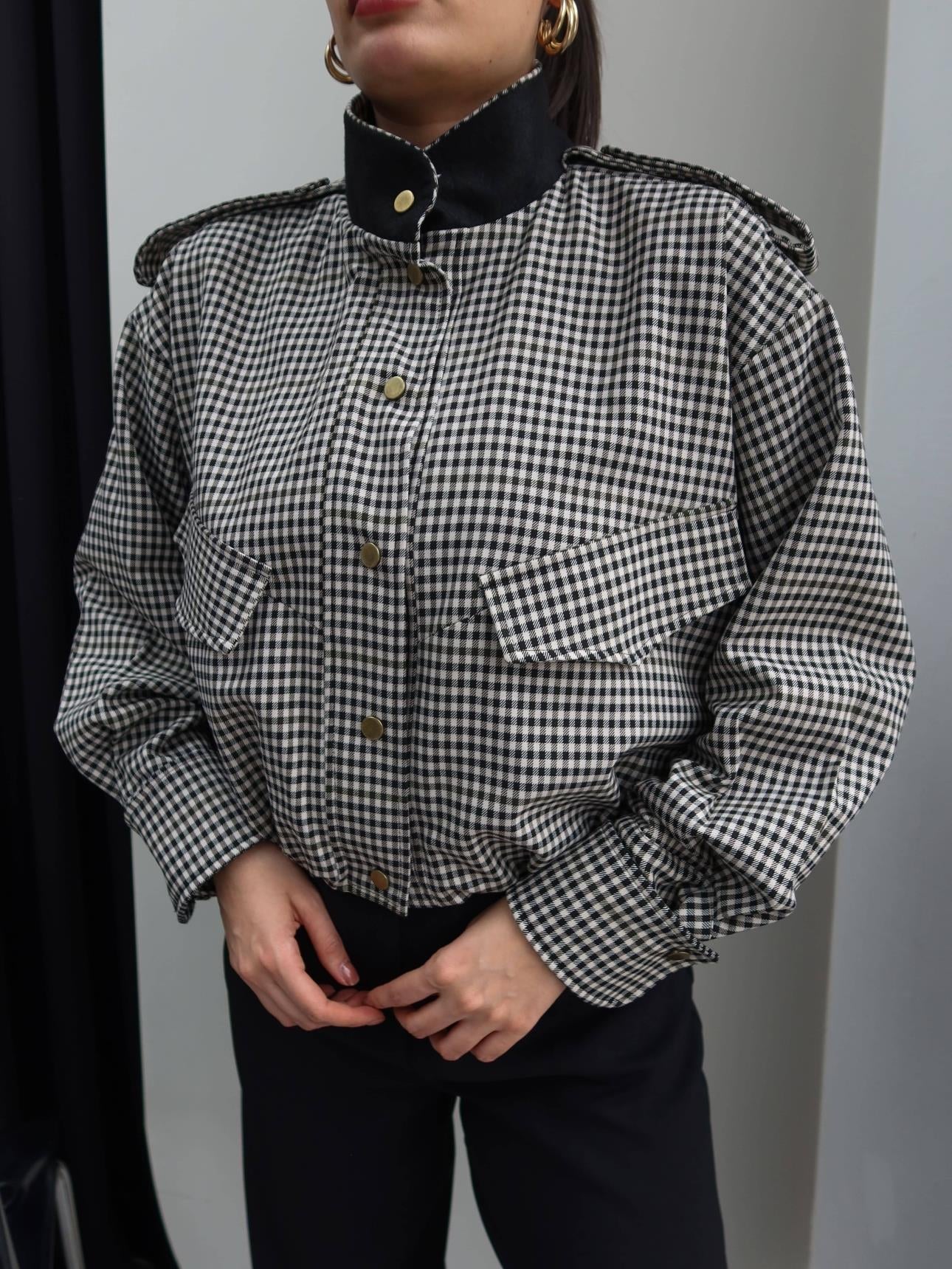 SOKYND Emma High Neck Checked Bomber Jacket JacketSOKYND-266007-M-OS-58359M
