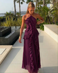 Erica Neckholder-Maxikleid mit Plissee und Volants