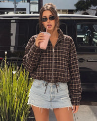 Eva Hochkragen Karierte Reißverschlussjacke