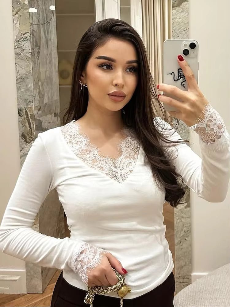 SOKYND Evelyn Lace V-Neck Casual Top TopSOKYND-482135-WHI-L-48599WhiteL